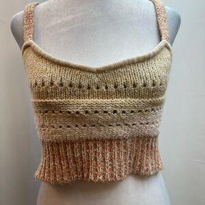 Free People Two-Tone Knit Cropped Tank in Beige and Blush M